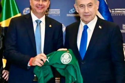 flavio bolsonaro com genocida judeu benjamin netanyahu